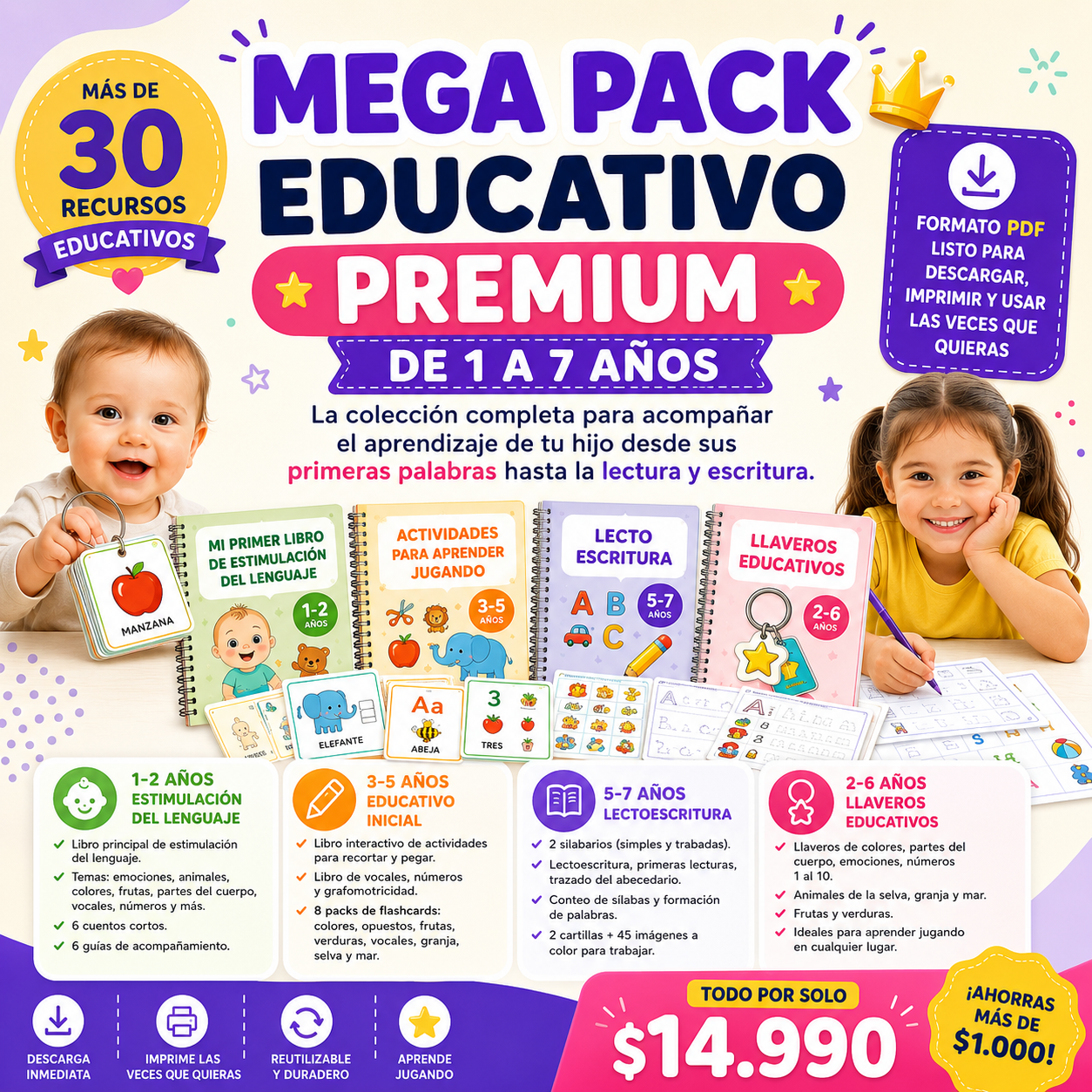 🥇 Mega Pack Educativo Premium | De 1 a 7 años ⭐⭐⭐⭐⭐